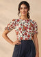 Red Printed Sleeve Tucked Detail Top