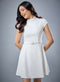 Short Sleeve Off White Belted Dress
