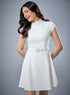 Short Sleeve Off White Belted Dress