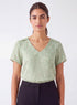 Light Green V Neck Printed Top
