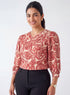 Red Printed Slanted Pleated Top