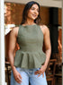 Classic Green Sleeveless Cotton Peplum Top