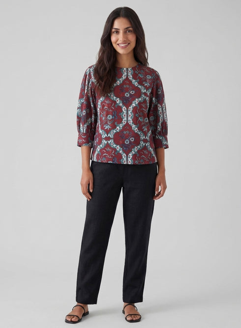 Sleeve Detailed Block Printed Top