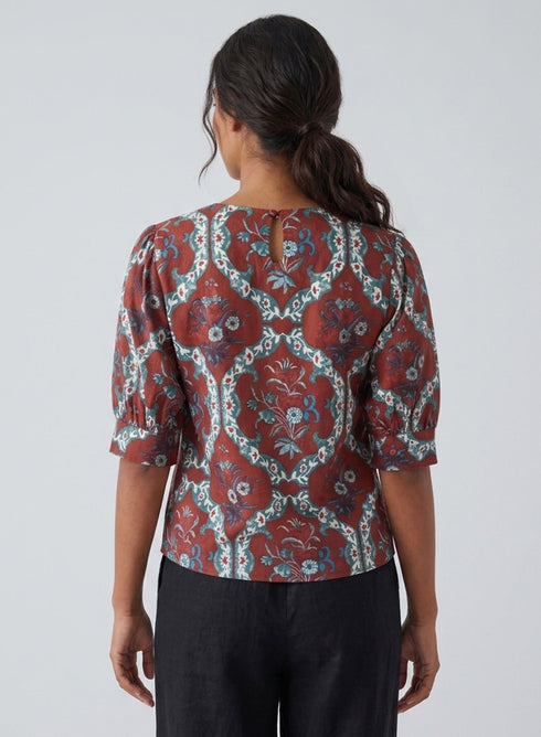 Sleeve Detailed Block Printed Top