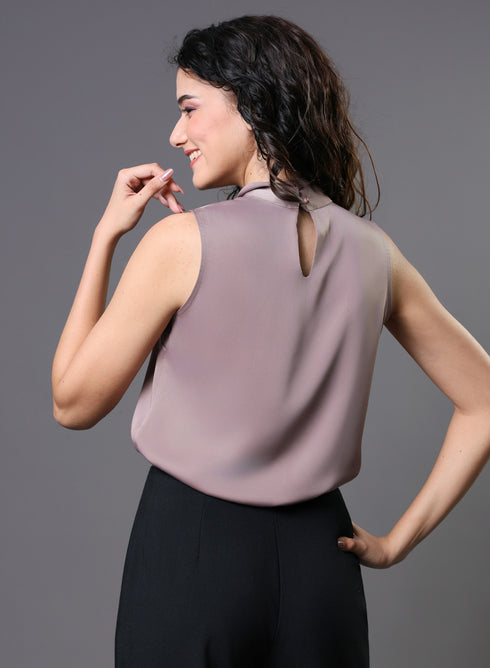 Twisted Neck Sleeveless Top - Plum Brown