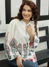 Balloon Sleeve Block Printed Tie Up Top