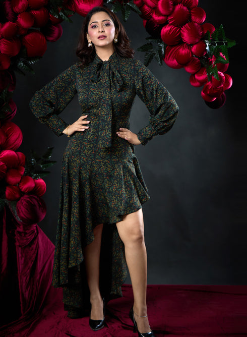 Side High Low Ditsy Print Dress