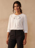 White Round Neck Bow Tie Top