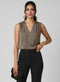 Light Brown Sleeveless Shoulder Pleated Top