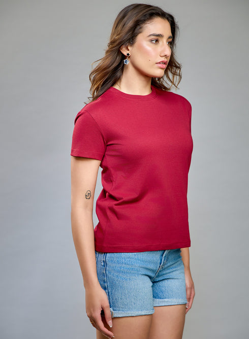 Maroon Basic Crew Neck T-shirt
