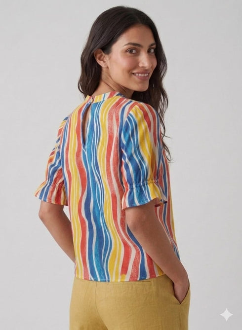 Puffed Sleeve Block Printed Top