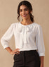 White Round Neck Bow Tie Top