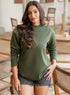 Long Sleeve Crew Neck Green T-Shirt