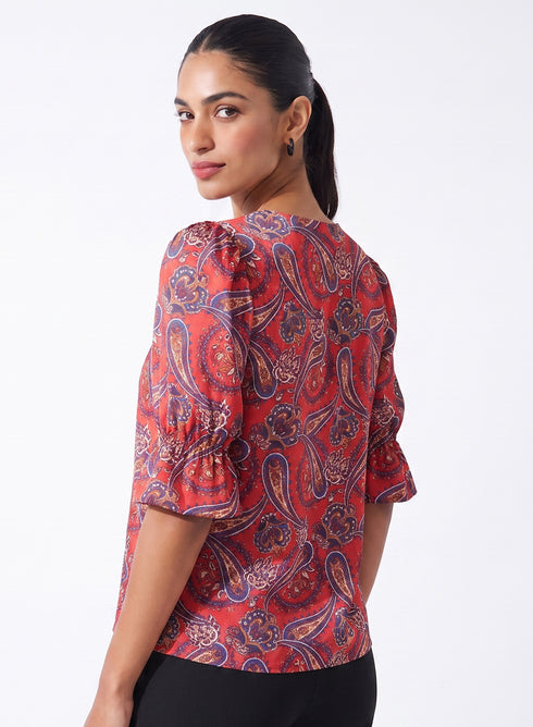 Paisley Printed V Neck Half Sleeve Top