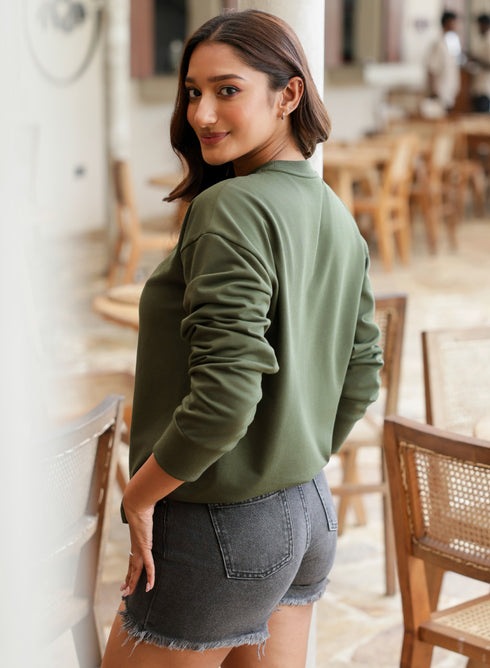 Long Sleeve Crew Neck Green T-Shirt