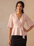 Pink Printed Sleeve Flared Peplum Top