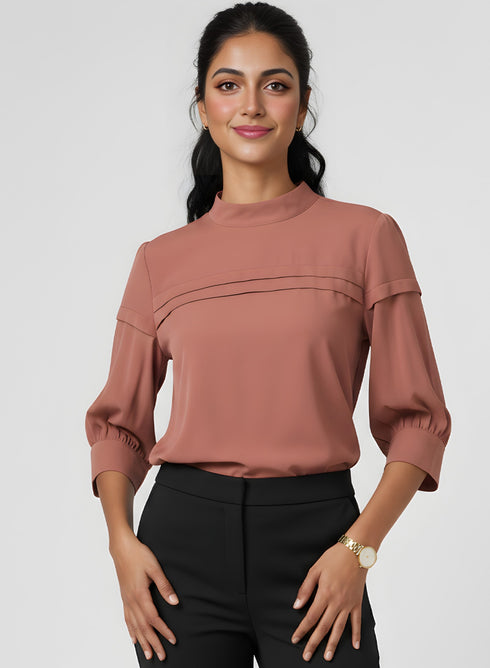 Orange Horizontal Pleated Chiffon Top