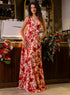 Deep Vneck Halter Printed Maxi Dress