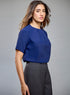 Pleated Neck Chiffon Navy Top