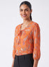 Orange Printed Deep V Neck Top