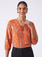 Orange Printed Deep V Neck Top