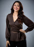 Peplum Waist Tie Brown Top