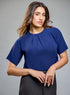 Pleated Neck Chiffon Navy Top