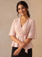 Pink Printed Sleeve Flared Peplum Top
