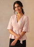Pink Printed Sleeve Flared Peplum Top
