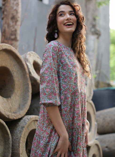 Round Neck Half Sleeve Printed Dress