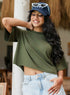 Oversized Crop Style Khaki Green T-Shirt