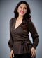 Peplum Waist Tie Brown Top