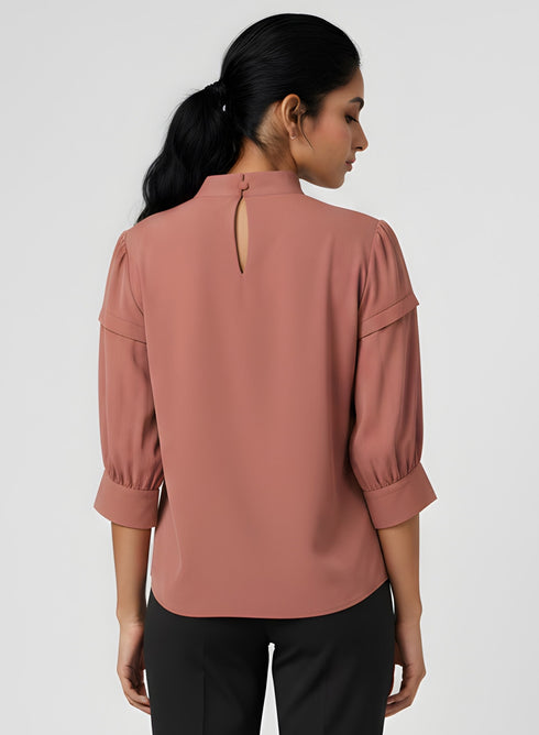 Orange Horizontal Pleated Chiffon Top