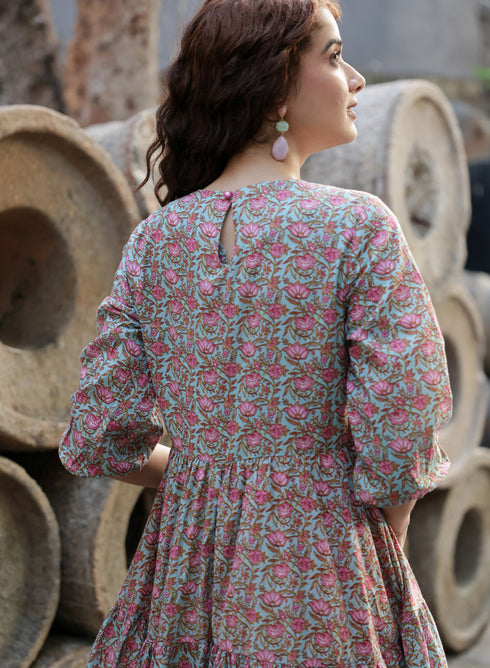 Round Neck Half Sleeve Printed Dress