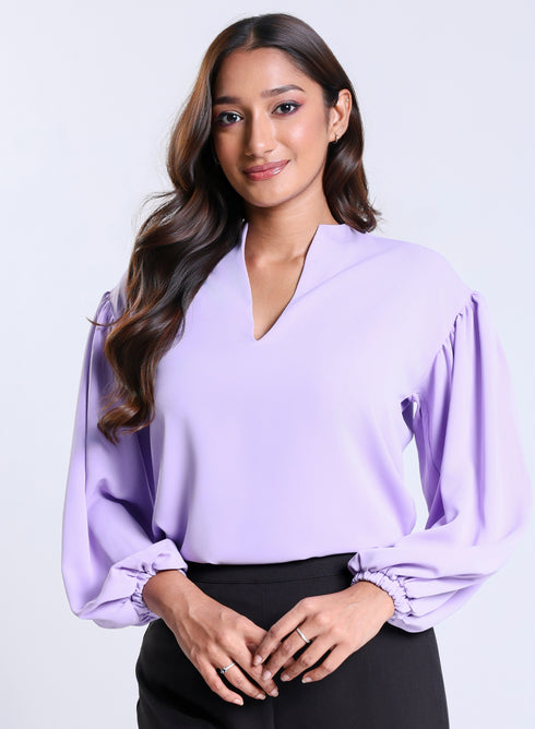 Long Sleeve VNeck Lavender Top