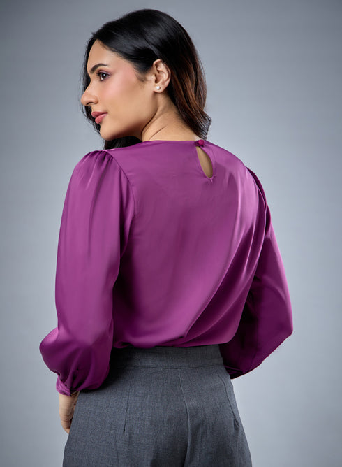 Neck Detailed Purple Chiffon Top