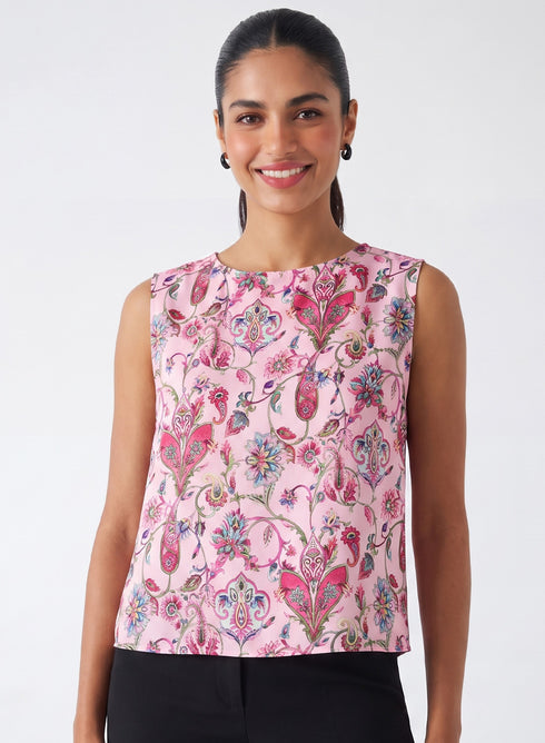 Pink Printed Sleeveless Crop Top