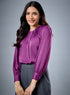 Neck Detailed Purple Chiffon Top