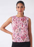 Pink Printed Sleeveless Crop Top