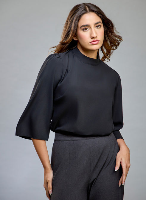 High Neck Flared Sleeve Top