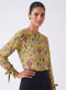 Yellow Printed Long Sleeve Tie Up Top