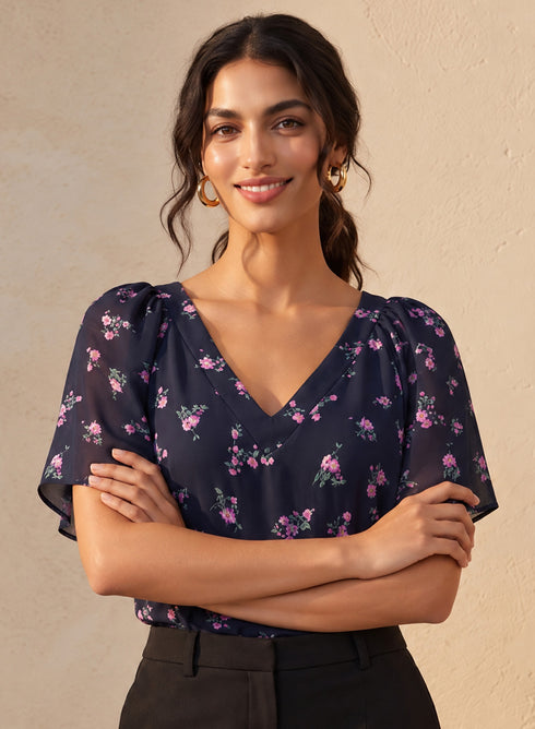 Deep V Neck Band Attached Top
