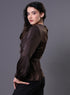 Peplum Waist Tie Brown Top