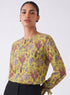 Yellow Printed Long Sleeve Tie Up Top
