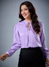 Long Sleeve Neck Tie Satin Top
