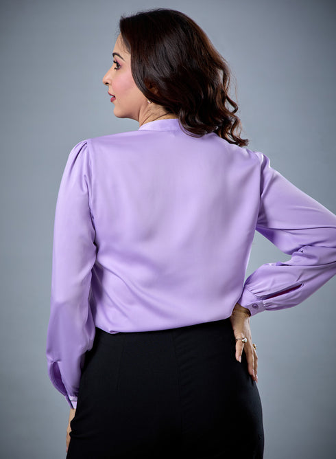 Long Sleeve Neck Tie Satin Top