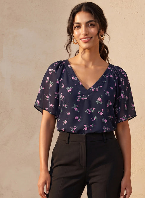 Deep V Neck Band Attached Top