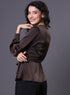 Peplum Waist Tie Brown Top