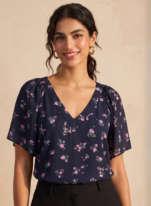 Deep V Neck Band Attached Top