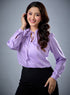 Long Sleeve Neck Tie Satin Top